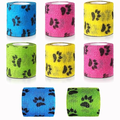 SIGANDG 8 Stück Selbstklebende Bandage für hund Vet Wrap Pet Kohäsive Bandage Selbstklebender Verband für Haustier Pferd Cohesive Bandages Elastische Binde Haftbandage für Handgelenk Knöchel Finger von SIGANDG