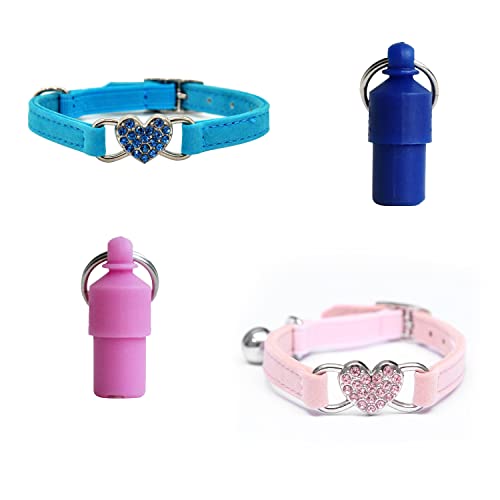 2 x verstellbare Halsbänder, Haustierhalsband, herzförmiges Kätzchenhalsband, Kätzchenhalsbänder mit Glöckchen, mit 2 Haustier-Anhängern für Kätzchen, Welpen und andere kleine Haustiere (rosa, blau) von SIKAMARU