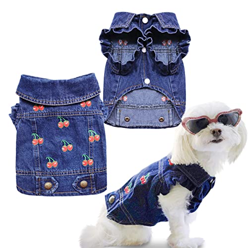 SILD Haustierkleidung Hund Jeans Jacke Cool Blue Denim Mantel Kleine Mittel Hunde Revers Westen Klassische Welpen Hoodies (XXL, Kirsch) von SILD