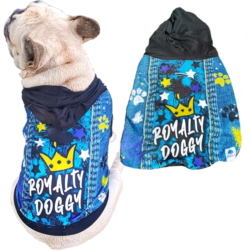 Silopets Hunde-Outfit für kleine Hunde mit Kapuze – weich und dehnbar für kleine Hunde für tägliche Spaziergänge – ärmelloses Hunde-Outfit, Jean Boy XS von SILOPETS