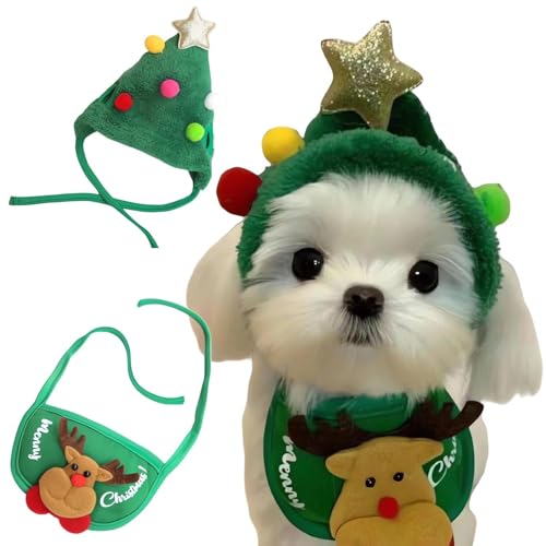 Niedliche Weihnachtsbaum-Pom-Pom-Mütze, Salat-Haustier-Weihnachtsmütze, Weihnachts-Haustiermütze, lustige weiche Haustier-Hundeweihnachtsparty-Plüsch-Weihnachtsmütze von SIMAIT