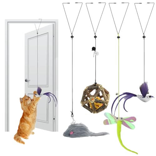 8 Stück Katzenspielzeug für Indoor-Katzen Erwachsene, interaktives hängendes Katzen-Maus-Spielzeug, fliegender Vogel-Spielzeug für Katzen, selbstspielende Hängetür, Katzenspielzeug, Jagdübung, von SIMDAO