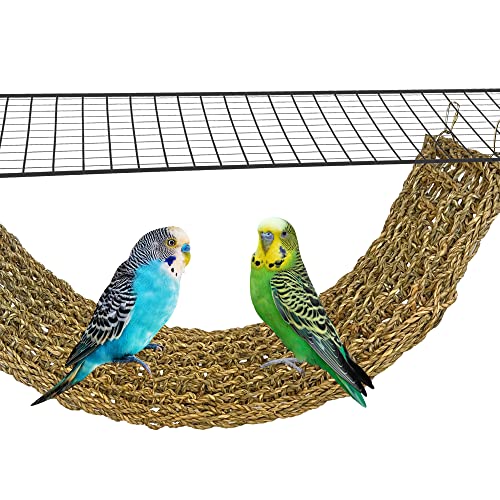 SIMENA Seegrasmatte für Vögel, Naturgras Gewebtes Vogelnetz Hängematte, Kletterseilleiter, Kauspielzeug für Papageien Lovebirds Nymphensittiche Conures Wellensittiche, Kakadus (groß) von SIMENA