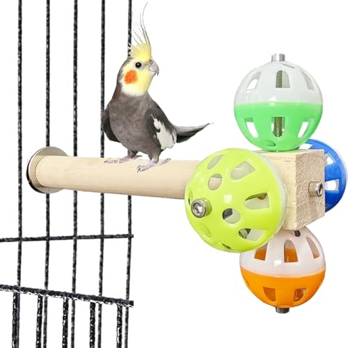 SINFUN Vogelsitzstange für Papageien, Sitzstange mit rotierenden Kugeln, Holzstab für Metallkäfig, lustiges Spielzeug, Vogelkäfig-Spielzeug für Nymphensittiche, Kakadus, Lorikeet, Sittiche von SINFUN