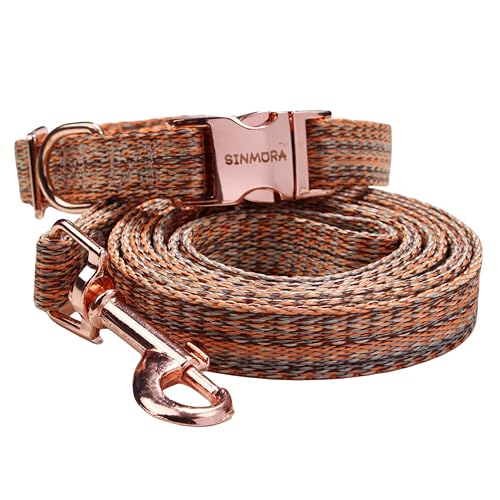 SINMORA Hundehalsband und Leine, Set mit atmungsaktivem Nylon-Leinen, Breakaway-Halsband für Jungen und Mädchen, breites Hundehalsband für kleine und mittelgroße Hunde (Braun, XS) von SINMORA