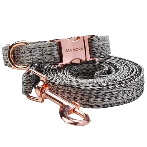 SINMORA Hundehalsband und Leine, Set mit atmungsaktiven Nylon-Leinenhalsbändern, verstellbare goldfarbene Schnalle, 1,2 m lange Hundeleine für kleine und mittelgroße Hunde (Grau, XS) von SINMORA