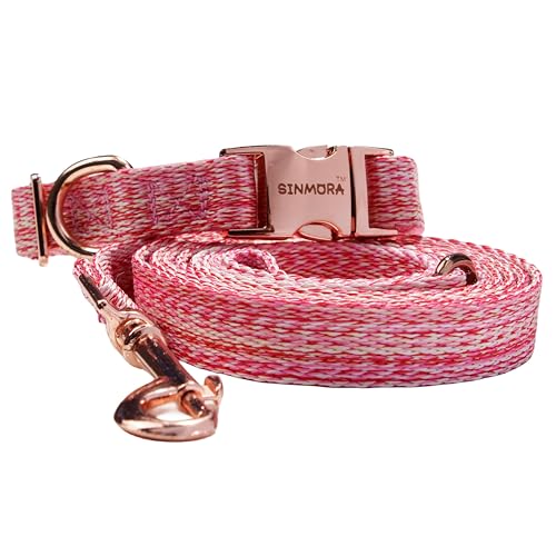 SINMORA Hundehalsband und Leine, Set mit atmungsaktivem Nylon-Leinen, Breakaway-Halsband für Jungen und Mädchen, breites Hundehalsband für kleine und mittelgroße Hunde (S, Rosa) von SINMORA