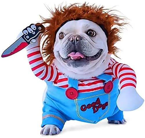 Halloween-Hundekostüm, Outfit mit Messer-Perücke, lustige Hundekleidung, Cosplay, für Haustiere, kleine, mittelgroße Katzen, Hunde, Welpen, Chihuahua, Dackel, Größe L von SINSEN