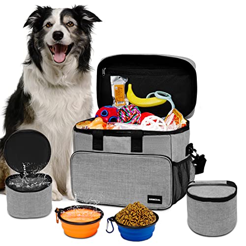 Hund Reisetasche Großes Haustier Reiseset für Lieferungen Beinhaltet 2 zusammenklappbare Hundeschalen 2 TravelFood Container Hund Reiseset für EIN Wochenende Weg Set（Grey L） von SIRMEDAL