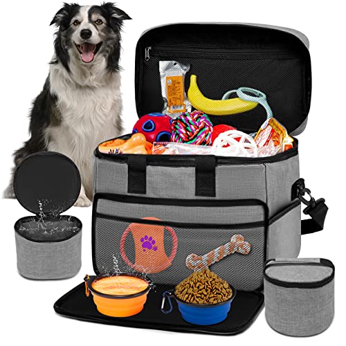 SIRMEDAL Hund Reisetasche Großes Haustier Reiseset für Lieferungen Beinhaltet 2 zusammenklappbare Hundeschalen 2 TravelFood Container Hund Reiseset für EIN Wochenende Weg Set von SIRMEDAL