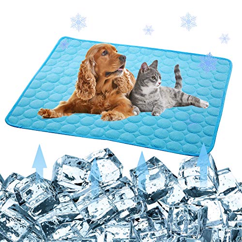 Pet Products Cool Mat-Dog Cooling Mat Summer Pet Cooling Pads, Ice Silk Cooling Mat for Dogs & Cats, Portable & Washable Pet Cooling Blanket for Kennel/Sofa/Bed/Floor (DB:27.6x22inch, Dark blue) von SISROL