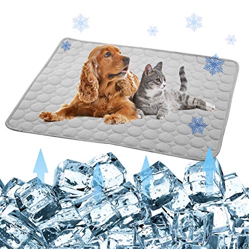 Pet Products Cool Mat-Dog Cooling Mat Summer Pet Cooling Pads, Ice Silk Cooling Mat for Dogs & Cats, Portable & Washable Pet Cooling Blanket for Kennel/Sofa/Bed/Floor (GY:40.1x27.6inch, Grey) von SISROL