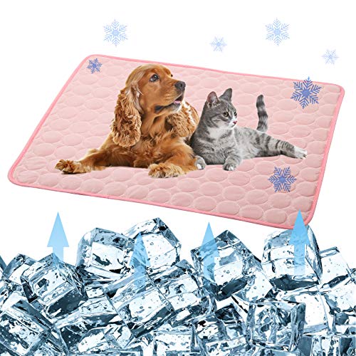 Pet Products Cool Mat-Dog Cooling Mat Summer Pet Cooling Pads, Ice Silk Cooling Mat for Dogs & Cats, Portable & Washable Pet Cooling Blanket for Kennel/Sofa/Bed/Floor (PK:27.6x22inch, Pink) von SISROL