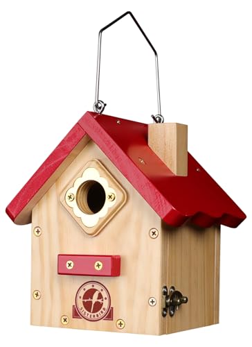 SISTERBIRD Zaunkönig Vogelhaus Premium Holz Vogelhäuser für Draußen Klassisches Hütten-Design Vogelhäuser für Draußen Hängendes Vogelhaus Rotbrüstiger Kleiber Zaunkönig Küken von SISTERBIRD