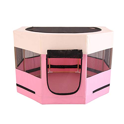 Hundekäfig Hunde Katzen wasserdichte Reise Zelt Zaun Pet Playspen Yard Tragbare Faltbare Große Zuhause Reißverschluss Outdoor Cage Oxford Tuch Zwinger (Color : Roze) von SISWIM