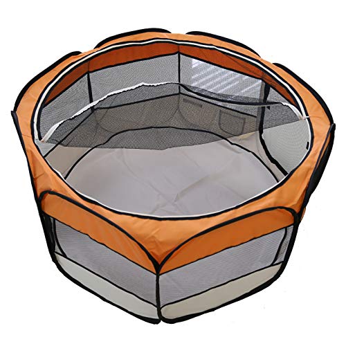 Hundekäfig Outdoor Haustierzelt Häuser Tragbare Zwinge Zäune for große kleine Hunde Faltbare Indoor-Laufstall Welpen Katzen Käfig Lieferraum Zwinger (Color : Oranje, Size : 125 x 125 x 61cm) von SISWIM