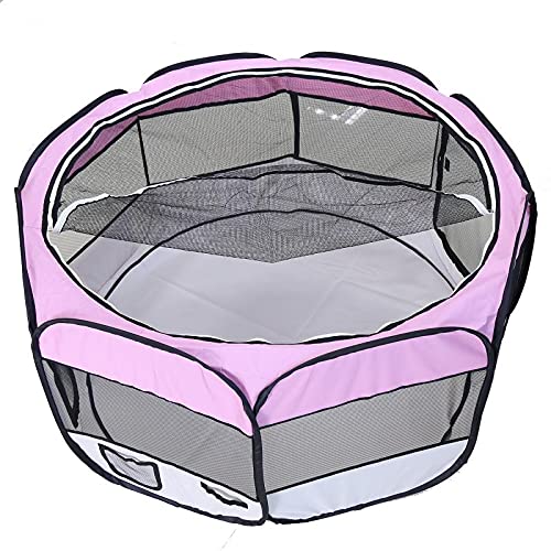 Hundekäfig Outdoor Haustierzelt Häuser Tragbare Zwinge Zäune for große kleine Hunde Faltbare Indoor-Laufstall Welpen Katzen Käfig Lieferraum Zwinger (Color : Roze, Size : 125 x 125 x 61cm) von SISWIM