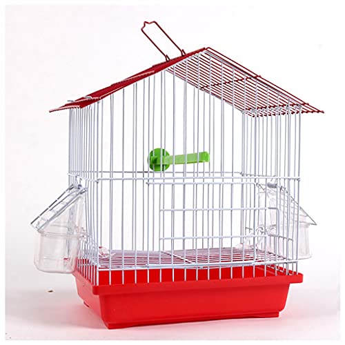 SISWIM Vogelkäfig Dachvogelkäfig, Budgerar Birdcage mit Futterkasten, Metallvogelkäfig, Zierbadenkäfig for kleine Kanarische Vögel Haustierzubehör (Color : Rood) von SISWIM