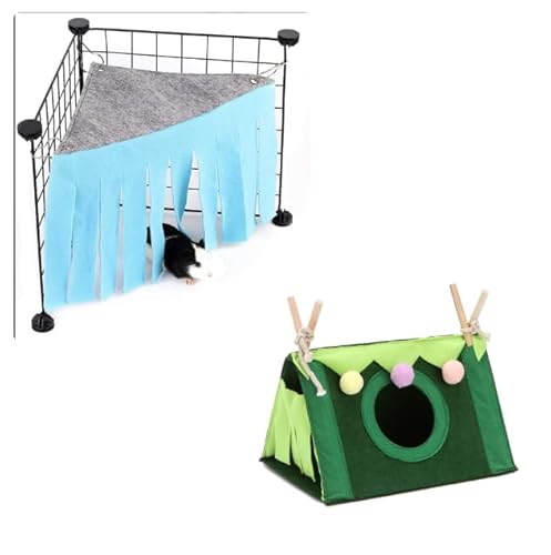 Meerschweinchen Versteck Hamster Zelt Set, Kleintier Versteck Betten Hamster Haus Hütte Nest, Dreieckige Hängematte Käfig Ecke Unterschlupf für Kaninchen Frettchen Chinchillas Gerbils Igel (green) von SITAKEGS