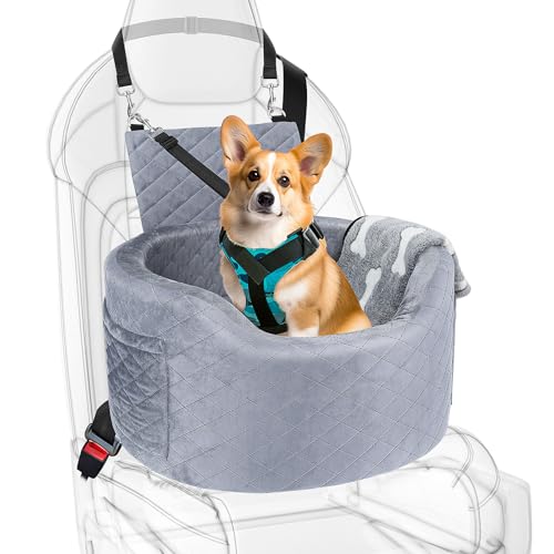 Hundeautositz für kleine Hunde bis zu 40,6 cm, Waterfoor Liner Booster Hundeautositz, grau 28D hochdichter Memory-Schaum, Hundebett für Auto, Haustierautositz, Reisebett mit Aufbewahrungstaschen, von SIVEIS