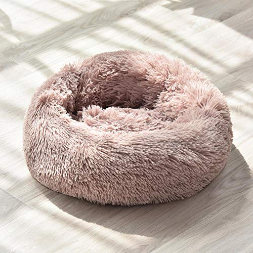 Donut Cuddler, runder Donut-Katzenkäfig, Hundehütte, Hundekissenbett, maschinenwaschbar, Wasserabweisende Unterseite, beige_braun_M_50 cm Learned extensively von SJHDHDA