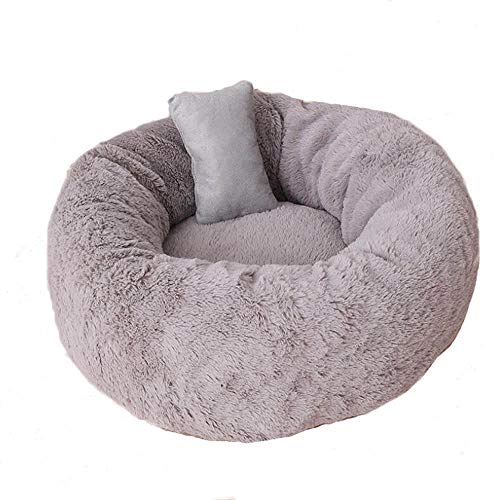 Donut Cuddler, runder Donut-Katzenkäfig, Hundehütte, Hundekissenbett, maschinenwaschbar, Wasserabweisende Unterseite, dunkelgrau, L_60 cm Learned extensively von SJHDHDA