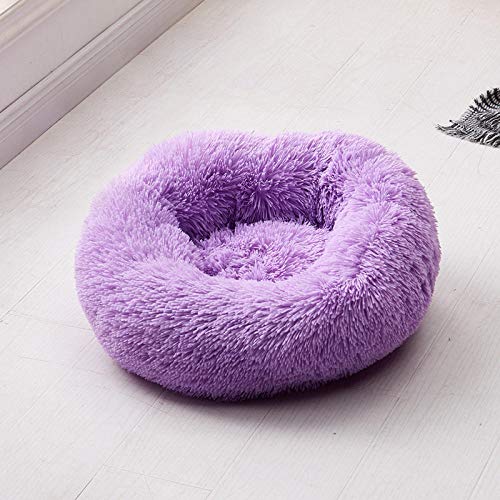 Donut Cuddler Runder Donut-Katzenkäfig, Zwinger, Hundekissenbett, maschinenwaschbar, wasserabweisender Boden-lila_L_60 cm Learned extensively von SJHDHDA