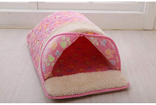 Petminru Herbst Winter Hundepfotenmuster Kleine Hundehütte Haustierbett Sofas Warme Teddy-Hundematten Weicher Hundehütte-Katzenschlafsack-Rosa_50x32x23cm Learned extensively von SJHDHDA