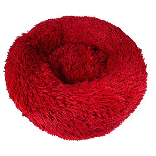 Rundes, Flauschiges, warmes Haustierbett für den Winter, kleine Hundehütte, Katzenruhe, Sofa, Cattery, Welpenmatratze, S/M/L – Rot_L (60 x 60 x 17 cm) Learned extensively von SJHDHDA