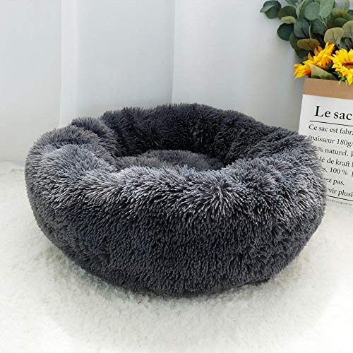 SJHDHDA Warmes Fleece-Hundekatzenbett, runde Hundehütte, Haustier-Katzenhaus, Lange Plüschhunde, Schlafsofa, Welpen-Katzenbett, Mattenkissen, Dunkelgrau_40 cm Learned extensively von SJHDHDA