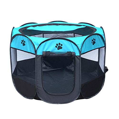 Tragbares, faltbares Haustierzelt, Hundehütte, Käfig, Hundekatzenzelt, Laufstall, Welpenhütte, einfache Bedienung, achteckiger Zaun, Outdoor-Zubehör – Lakeblue_70 x 70 x 43 cm Learned extensively von SJHDHDA