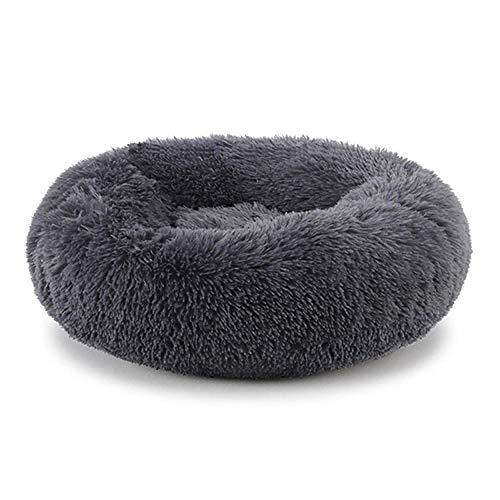 Warmes rundes Hundebett, 7 Größen, rundes Haustier-Liegekissen für kleine, mittelgroße und große Hunde und Katzen, Winter-Hundehütte, Welpenmatte, Haustierbett, dunkelgrau, 60 cm Durchmesser Learned von SJHDHDA