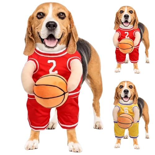 SJIESOG Hunde Halloween Kostüm Mit Ball, Hunde-Basketball-Halloween-Kostüm, Hunde-Basketball-Kostüm mit Ball, Basketball-Hundekostüm, Lustige Hunde-Basketballspieler-kostüm (M,Red) von SJIESOG