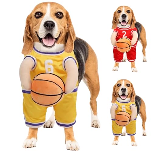 SJIESOG Hunde Halloween Kostüm Mit Ball, Hunde-Basketball-Halloween-Kostüm, Hunde-Basketball-Kostüm mit Ball, Basketball-Hundekostüm, Lustige Hunde-Basketballspieler-kostüm (S,Yellow) von SJIESOG