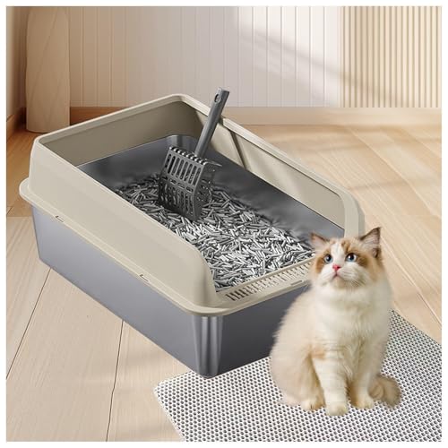 Katzentoilette aus Metall mit auslaufsicherem Gehäuse, Metalltoilette inklusive Katzenmatte und Streuschaufel, Gelb, 40 x 60 x 10 cm von SJWJWOO