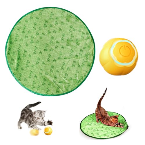 SJWJWOO 2 in 1 Simuliertes Interaktives Jagdkatzenspielzeug Ball Rollt Schnell Im Beutel Katzenspielzeug Matte, Katzen Spiel,B von SJWJWOO