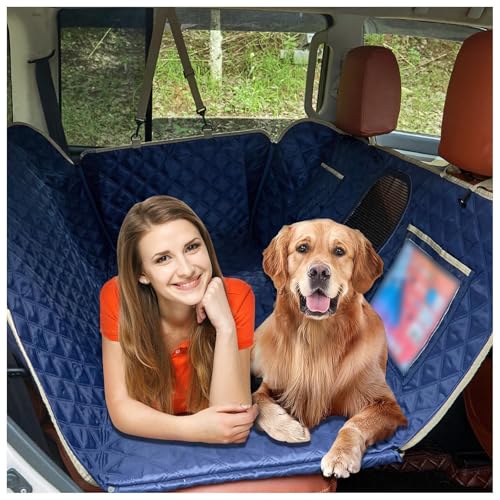 SJWJWOO Auto Hundedecke Rücksitz, mit Harter Unterseite, rutschfest, Wasserdicht, Kratzfest Hundebett Auto für Auto, SUV, LKW,Blue von SJWJWOO