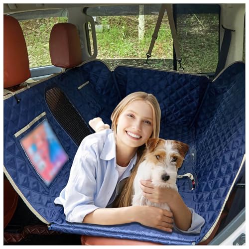 SJWJWOO Auto Hundedecke Rücksitz Fester Boden, 137 * 63cm, rutschfest, Wasserdicht, Kratzfest Hundetransportbox Auto Rückbank für Alle PKWs Auto SUV,Blue von SJWJWOO