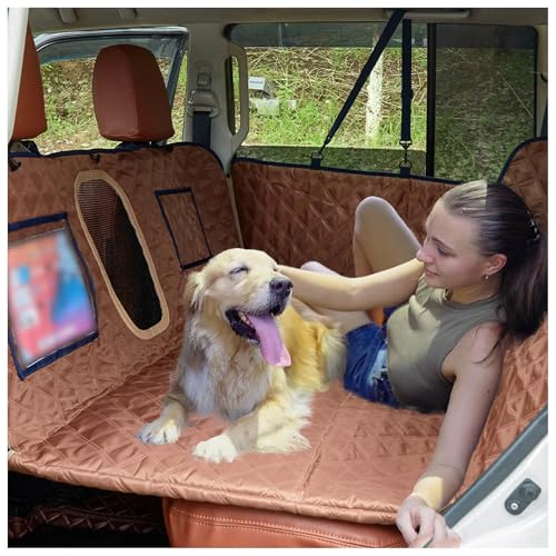 SJWJWOO Auto Hundedecke Rücksitz Fester Boden, mit Harter Unterseite, rutschfest, Wasserdicht, Kratzfest Schondecke Auto Hund Rückbank für Auto, SUV, LKW,Brown von SJWJWOO