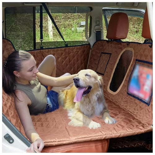 SJWJWOO Autodecke Hund Rückbank, 137 * 63cm, rutschfest, Wasserdicht, Kratzfest Hunde Autositz Rückbank Leicht Zu Reinigen für Auto,Brown von SJWJWOO