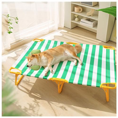 SJWJWOO Camping-Hundebett mit Kissen, kein Zusammenbau erforderlich, kaufest, atmungsaktiv, kühlend, für drinnen und draußen, tragbar, Grün, XL 119 x 80 x 23 cm von SJWJWOO