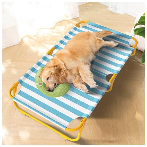 SJWJWOO Camping-Hundebett mit Kissen, keine Montage erforderlich, kaufest, atmungsaktiv, kühlend, erhöhtes Hundebett für Katzen, Hunde, Camping oder Strand, Blau, 106 x 61 x 22 cm von SJWJWOO