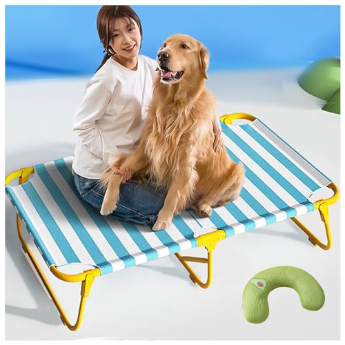 SJWJWOO Camping-Hundebett mit Kissen, keine Montage erforderlich, kaufest, atmungsaktiv, kühlendes Hundebett, für Katzen, Hunde, Camping oder Strand, Blau, 106 x 61 x 22 cm von SJWJWOO