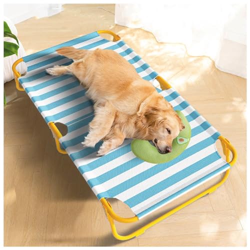 SJWJWOO Camping-Hundebett mit Kissen, keine Montage erforderlich, kaufest, atmungsaktiv, kühlendes Hundebett für Katzen, Hunde, Camping oder Strand, Blau, Größe XL 119 x 80 x 23 cm von SJWJWOO