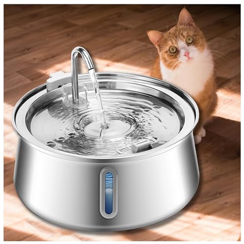 SJWJWOO Edelstahl Katze Wasserbrunnen 3,798.8 g/4L mit Wasserstandsfenster, Ultra Leise mit Filter Hund Trinkbrunnen Indoor für mehrere Haustiere - Spülmaschinenfest von SJWJWOO