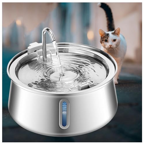 SJWJWOO Edelstahl Katze Wasserbrunnen 3,798.8 g/4L mit Wasserstandsfenster, Ultra Leise mit Filter Katze und Hund Wasserbrunnen für mehrere Haustiere - Spülmaschinenfest von SJWJWOO