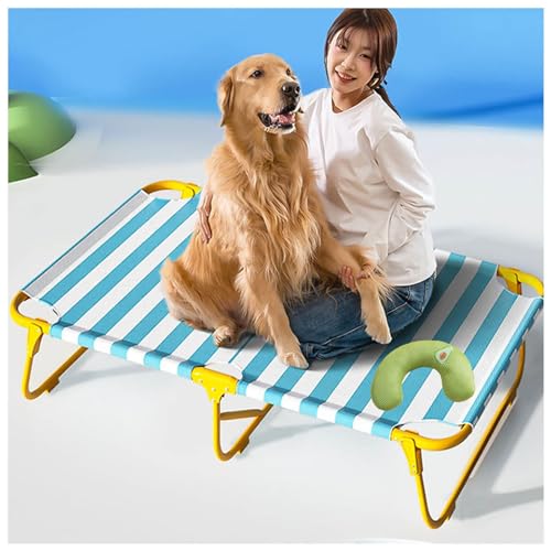 SJWJWOO Erhöhtes Hundebett mit Kissen, kein Zusammenbau erforderlich, kaufest, atmungsaktiv, kühlend, für drinnen und draußen, tragbar, Blau, XL 119 x 80 x 23 cm von SJWJWOO