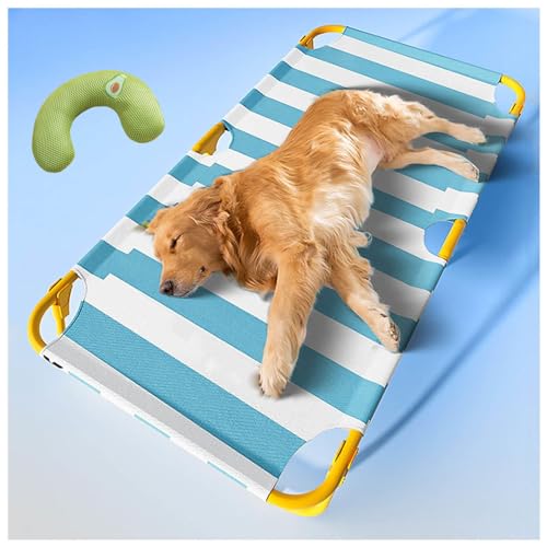 SJWJWOO Erhöhtes Hundebett mit Kissen, keine Montage erforderlich, kaufest, atmungsaktiv, kühlend, faltbar, für Katzen, Hunde, Camping oder Strand, Blau, 106 x 61 x 22 cm von SJWJWOO