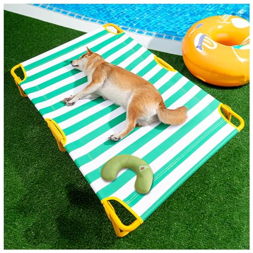 SJWJWOO Faltbares Hundebett mit Kissen, keine Montage erforderlich, kaufest, atmungsaktiv, kühlend, erhöhtes Hundebett für Katzen, Hunde, Camping oder Strand, Grün, XL 119 x 80 x 23 cm von SJWJWOO