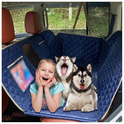 SJWJWOO Hund Auto Rückbank, 137 * 63cm, rutschfest, Wasserdicht, Kratzfest Hundebox Rücksitzbank für Auto, SUV, LKW,Blue von SJWJWOO